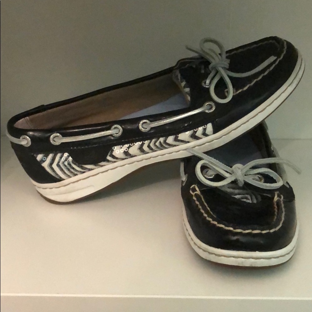 Sperry Sequin Black and White Boat Shoes